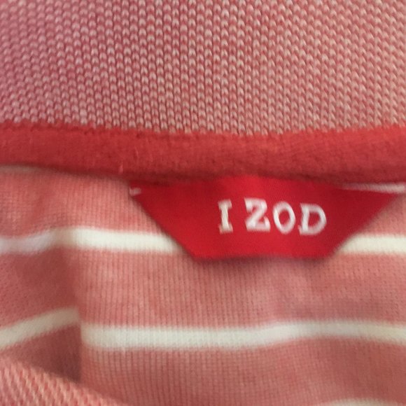 Izod Polo Shirt Mens XL Golf PInk White Stripe Short Sleeve Logo 100% Cotton - Picture 15 of 16